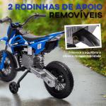 Mota Elétrica Infantil 12V com Música, Velocidade 2,4 - 5 km/h, Rodas Auxiliares, 107x56x70 cm, Azul