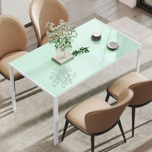 Mesa de Refeição de Vidro Mesa Retangular para 6 Pessoas com Pés de Metal 140x80x75 cm Branco