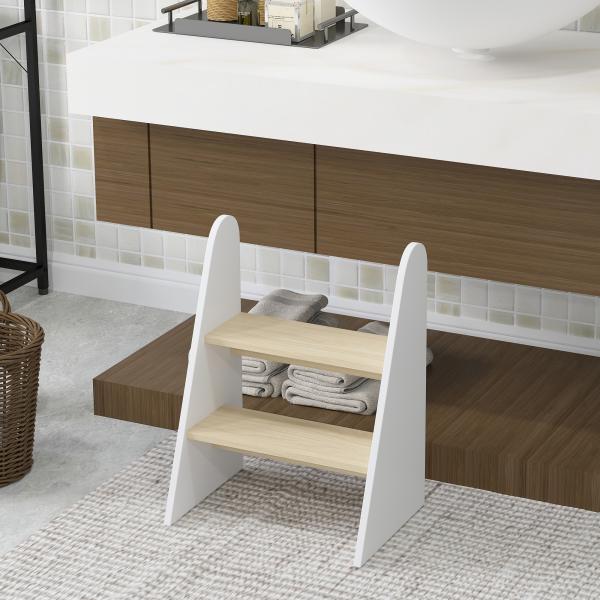 Banco para Crianças de 2 Degraus Torre de Aprendizagem Escada para Crianças acima de 3 Anos para Casa de Banho Cozinha 43x30x55 cm Branco
