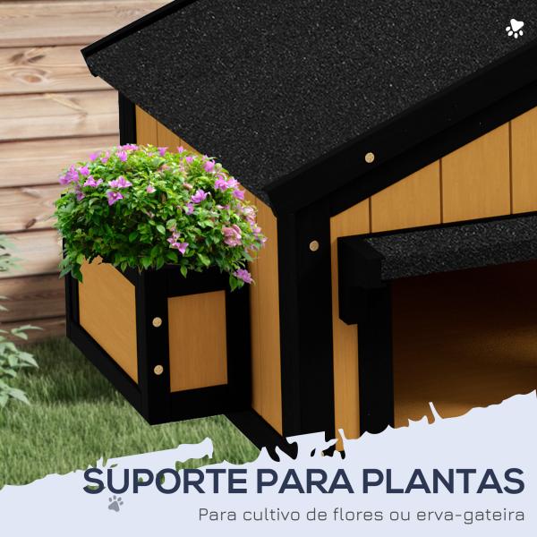 Casa para Gatos de Madeira com Suporte para Flores de 2 Níveis e Teto Asfáltico 96x65x85,5 cm Madeira e Preto