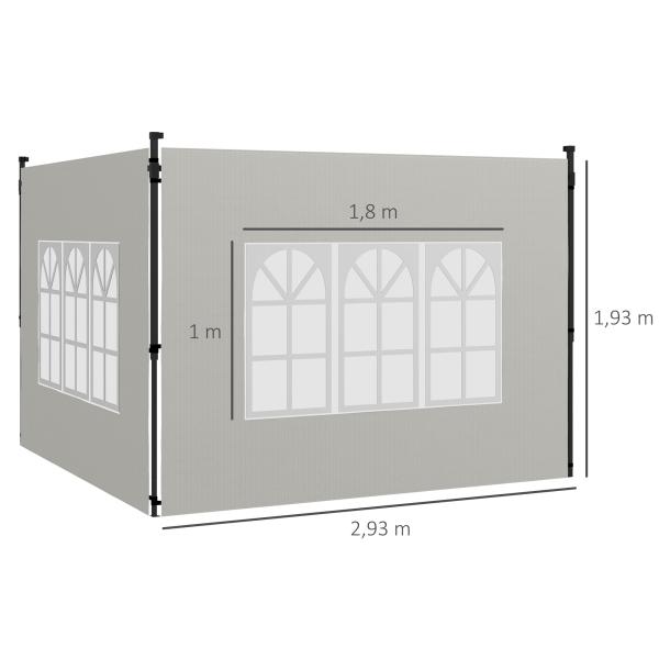Conjunto de 2 Paredes Laterais para Tendas de 3x3m e 3x6m Paredes Laterais com Janelas Transparentes 293x193cm Branco