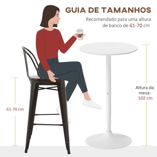 Mesa de Bar Redonda Mesa Alta de Cozinha Moderna com Estrutura de Aço para 2 Pessoas Ø60x102 cm Preto