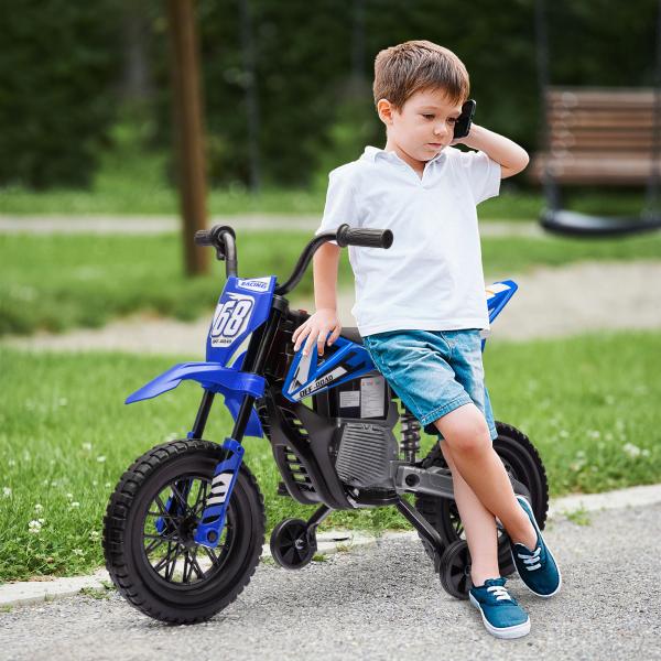 Mota Elétrica Infantil 12V com Música, Velocidade 2,4 - 5 km/h, Rodas Auxiliares, 107x56x70 cm, Azul