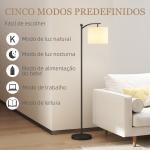 Candeeiro de Pé LED 11 Níveis, Controlo Remoto, Temporizador 60 min, 54,3x30,6x159,6 cm Preto e Creme