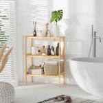 Estante de Bambu de 3 Níveis Móvel Organizador Multifuncional para Casa de Banho Cozinha Sala de Estar 62x33x80cm Natural