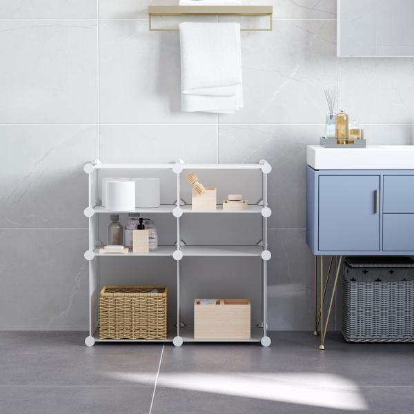 Armário Modular de Plástico Armário Modular com 6 Cubos Organizador de Roupas Sapatos Brinquedos 75x37x73cm Branco