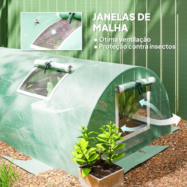 Estufa Pequena para Cultivo de Plantas com 5 Janelas Estrutura em Aço e Cobertura de PE Anti - UV 300x80x45 cm Verde