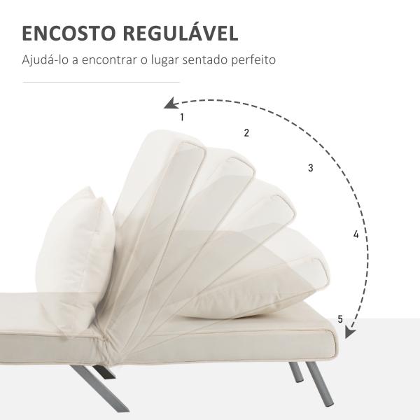 Sofá Cama Individual Sofá Cama Individual Sofá Reclinável com Almofada para Sala Quarto Carga 100 kg 65x69x80 cm Creme