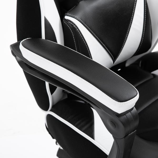 Cadeira de escritorio gaming ergonômica Altura ajustável Reclinável Encosto com apoio para pés 65x70x118,5 - 126,5 cm Branco e Preto