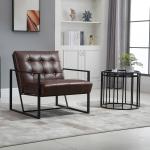 Cadeirão Chesterfield para Sala ou Escritório, Assento e Encosto Capitoné, Estrutura em Metal Preto, Pele Sintética Chocolate