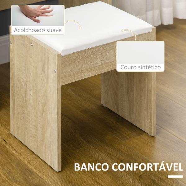 Toucador de Maquilhagem com Banco Espelho 4 Gavetas 4 Compartimentos de Armazenamento Estilo Moderno 80x38x143 cm Madeira