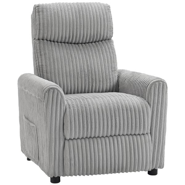 Poltrona Relax Reclinável Manual Estofada em Veludo com Apoio para Pés 73x86x100 cm Cinzento