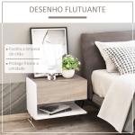 Conjunto de 2 Mesas de Cabeceira Flutuantes com 1 Gaveta e Prateleira Aberta 46x30x30 cm Carvalho e Branco