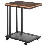Mesa Lateral mesa Auxiliar com Rodas para Sofá Sala de Estar Dormitório Estilo Industrial Retrô Metal e Madeira 51x36x65cm Madeira e Preto