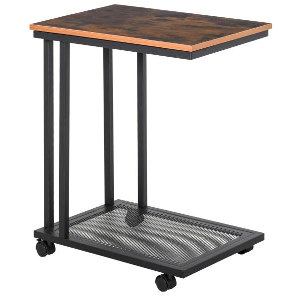Mesa Lateral mesa Auxiliar com Rodas para Sofá Sala de Estar Dormitório Estilo Industrial Retrô Metal e Madeira 51x36x65cm Madeira e Preto