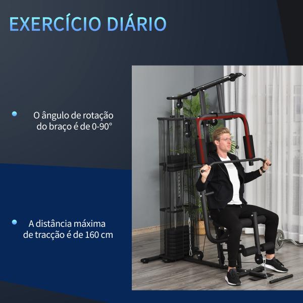 Máquina Multi Estação de Musculação com Placas de Peso de 45kg Carga Máxima 120kg para Treinamento Fitness 150x110x210cm Preto