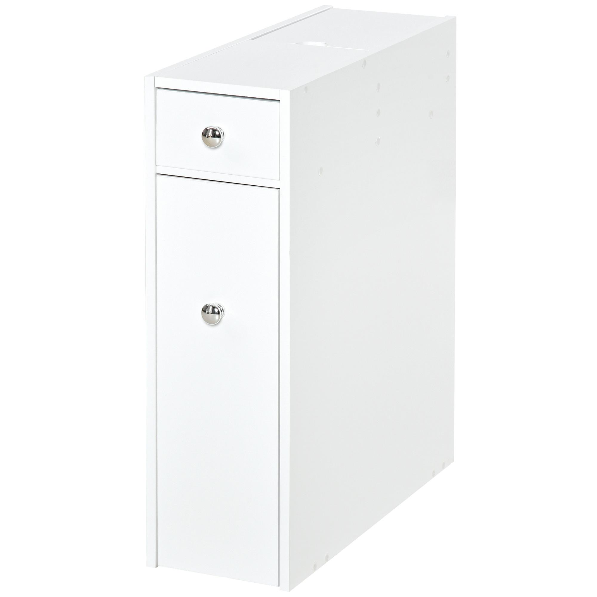 Armário Auxiliar de Casa de Banho Estreito com 2 Gavetas e Compartimento Superior com Tampa 17x48x58cm Branco