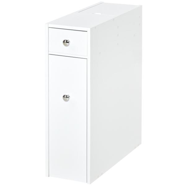 Armário Auxiliar de Casa de Banho Estreito com 2 Gavetas e Compartimento Superior com Tampa 17x48x58cm Branco