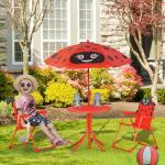 Conjunto de Mesa e Cadeira de Jardim Conjunto de Picnic Dobrável para Crianças Conjunto de Mesa com Chapéu de Sol com Altura Ajustável 100 - 125cm Desenho de Joaninha Vermelho