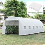 Cobertura de Estufa de Túnel 6x3x2m Cobertura de Substituição de Estufa com 12 Janelas e Portas Enroláveis Branco
