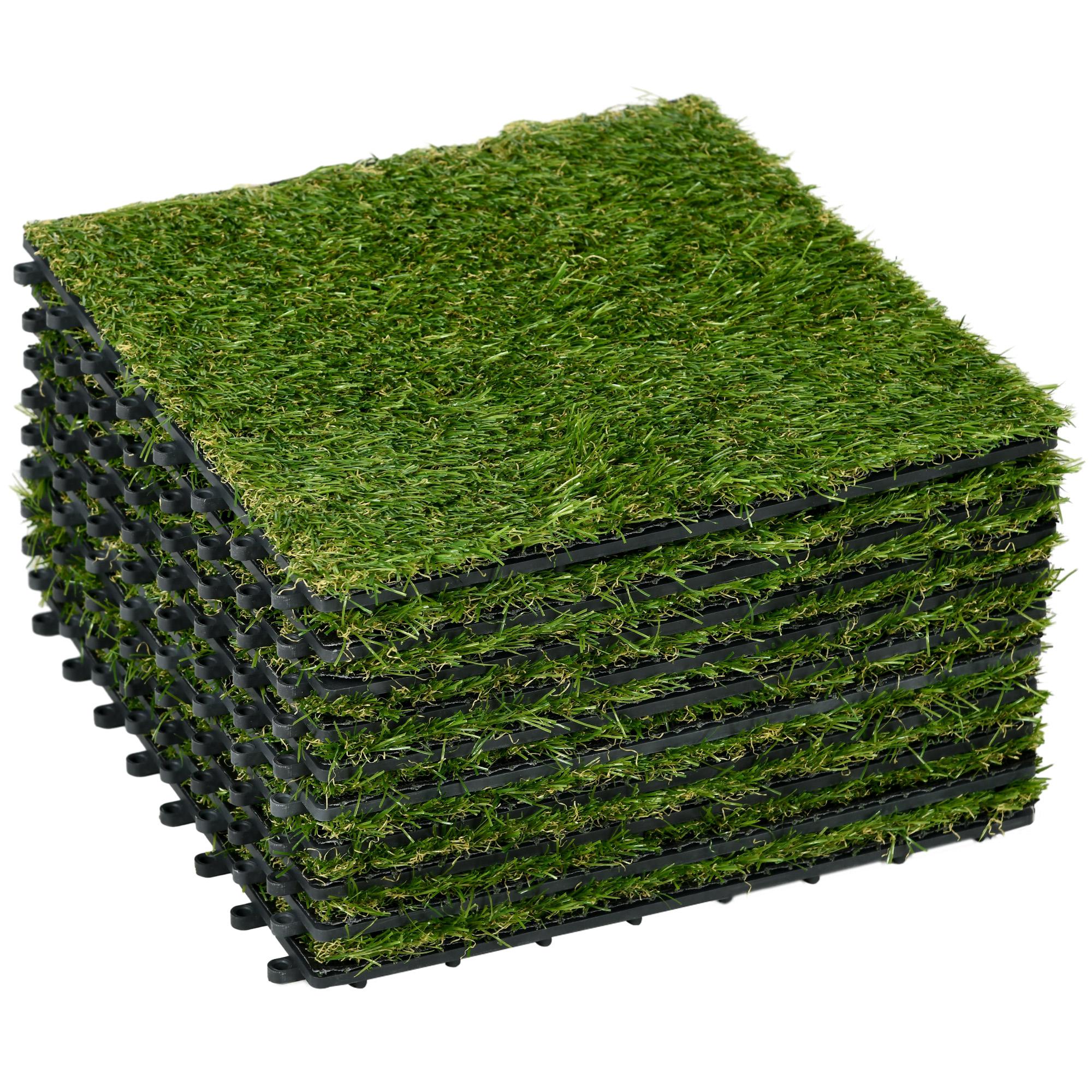 Relva Artificial 30x30cm 10 Peças com Altura de 25mm Alta Densidade 6500 para Exterior Pátio Terraço Verde
