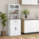 Armário de Cozinha com 4 Portas Gaveta e Prateleiras Ajustáveis para Sala de Jantar Estilo Moderno 60x38x161 cm Branco