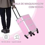 Mala de Maquilhagem Profissional com Gaveta Mala de Maquilhagem com Rodas para Viagem Trabalho 34x25x62 cm Rosa