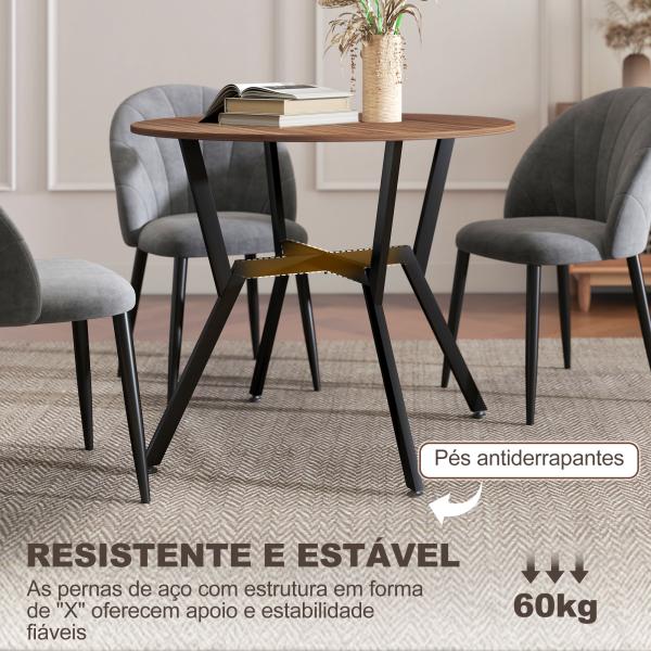 Mesa de Cozinha Redonda Mesa de Jantar Estilo Industrial com Bancada de Madeira e Estrutura de Aço Ø90x76 cm Marrom e Preto