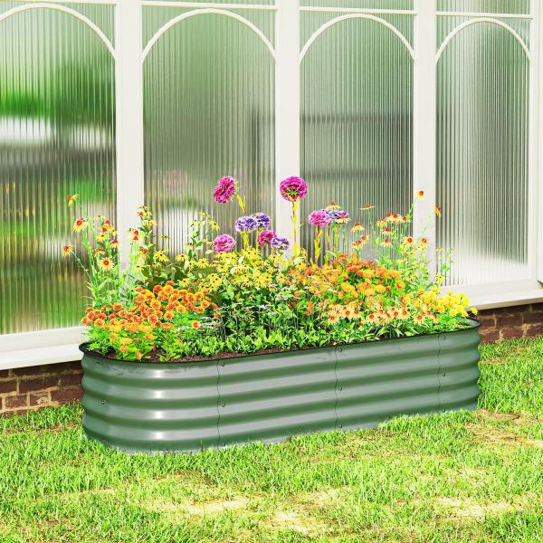 Caixa de Plantio de Exterior Grande em Aço Galvanizado para Cultivo de Plantas 150x62x30 cm Verde
