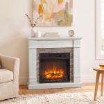 Lareira Elétrica Decorativa 1800 W com Efeito de Chama de 3 Níveis Termóstato Temporizador e Comando Madeira Natural