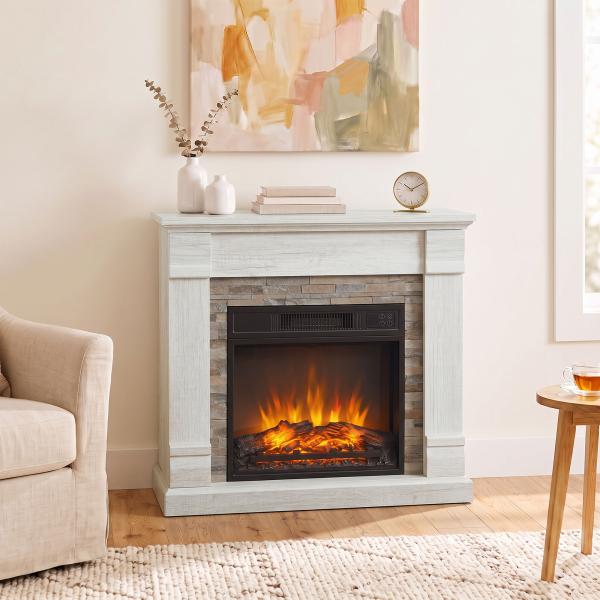 Lareira Elétrica Decorativa 1800 W com Efeito de Chama de 3 Níveis Termóstato Temporizador e Comando Madeira Natural