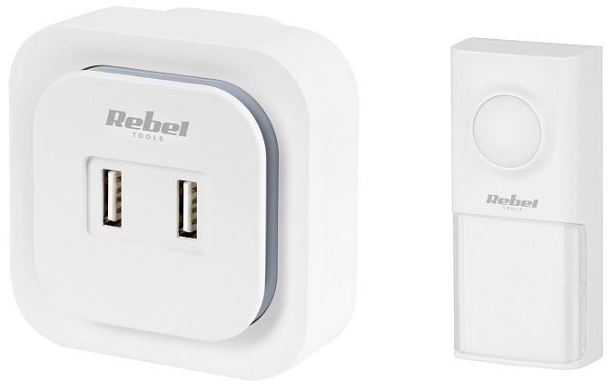 Campainha s/ Fios c/ 2 Tomadas USB (36 Melodias) - REBEL