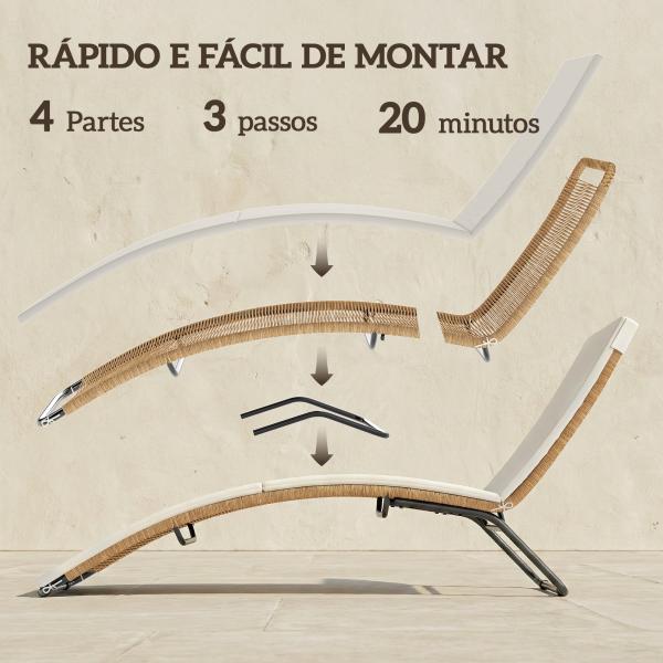Espreguiçadeira de Jardim Exterior de Vime em Forma de S com Almofada, Assento Respirável e Estrutura de Aço para Pátio Creme