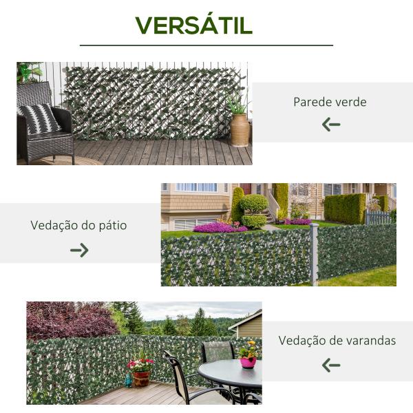 Vedação com Treliça Expansível de 2 Peças com Folhas Artificiais Parede de Folhas com Vime Decorativa Vedação de Privacidade 295x70 cm Verde