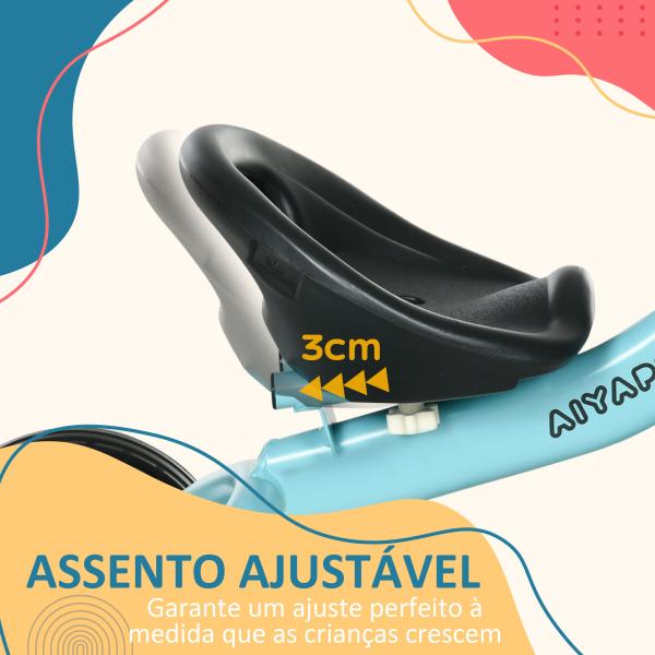 Triciclo para Crianças de 2 a 5 anos com Assento Ajustável Cesta Buzina e Pedais e 3 Rodas 70,5x53x58 cm Azul
