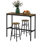 Conjunto de Mesa Alta de Cozinha com 2 Bancos Estrutura em Aço Estilo Industrial para Sala de Jantar Castanho Rústico