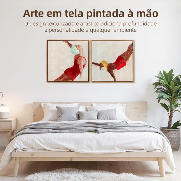 Pinturas em Tela de Figuras Dinâmicas à Mão 40x40 cm 2 Peças Pinturas de Arte de Parede Emolduradas Decoração Moderna Vermelho
