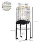 Gaiola para Passáros com Suporte Gaiola com 4 Rodas Teto com Abertura 2 Comedouros 3 Poleiros Bandeja Removível e Prateleira Inferior 46x36x130 cm Preto