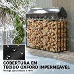 Suporte de Lenha Metálico para Exterior com Cobertura Impermeável, 186x70x185 cm, Preto