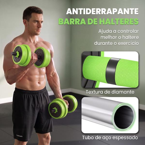 Conjunto de Halteres 20kg 4 em 1 Conjunto de Pesos com Kettlebell Barra de Pesos para Treino de Força em Casa Ginásio Verde