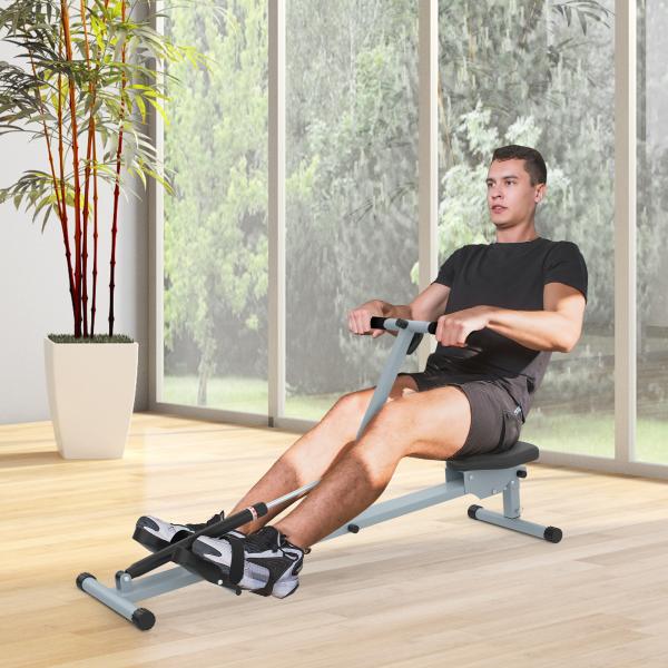 Máquina de Remo com Ecrã LCD para Academia Exercícios de Musculação ou Resistência Carga Máxima 100kg 130x47,5x67cm Cinza
