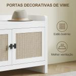 Banco Sapateira com Portas Frentes de Vime Prateleira para 8 Pares de Sapatos para Entrada Dormitório 80x35x52 cm Branco