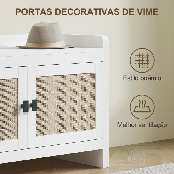 Banco Sapateira com Portas Frentes de Vime Prateleira para 8 Pares de Sapatos para Entrada Dormitório 80x35x52 cm Branco