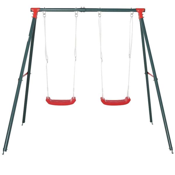 Conjunto de Baloiços para Crianças com Suporte de Metal e Corda Ajustável 220x160x180 cm Verde e Vermelho