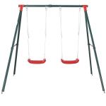 Conjunto de Baloiços para Crianças com Suporte de Metal e Corda Ajustável 220x160x180 cm Verde e Vermelho