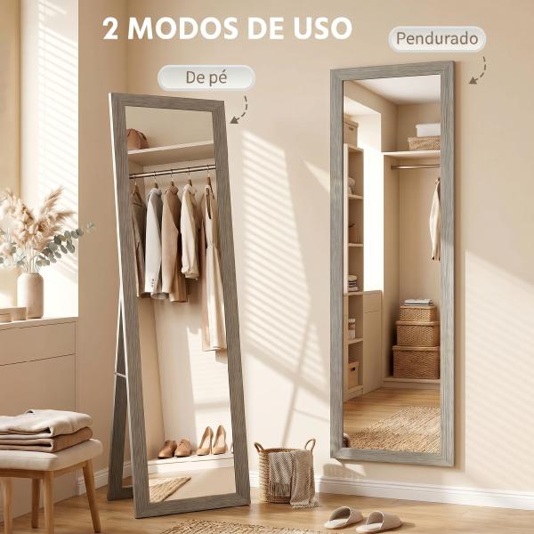 Espelho de Corpo Inteiro 157x37 cm com Moldura de MDF Espelho de Pé ou de Parede Cinzento