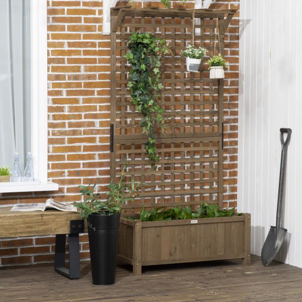 Floreira com Treliça de Madeira Caixa de Plantio com Suporte para Plantas Trepadeiras 90x45x183cm Marrom Escuro