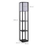 Candeeiro de Pé de Madeira com 3 Prateleiras De Armazenamento para Lâmpada E27 Potência Máx. 40W Candeeiro Moderno para Sala de Estar Dormitório 26x26x160cm Preto