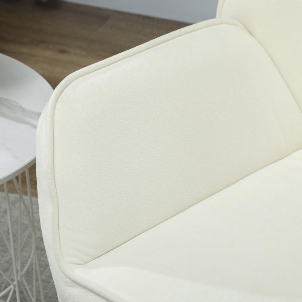 Poltrona Sala de Estar Moderna Poltrona de Leitura com Assento Largo e Acolchoado Estofada em Veludo Pés de Metal 70x67,5x87 cm Creme