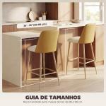 Conjunto de Bancos Altos de Cozinha com Encosto e Descanso para os Pés Revestidos em Linho e PU Estrutura de Aço Castanho